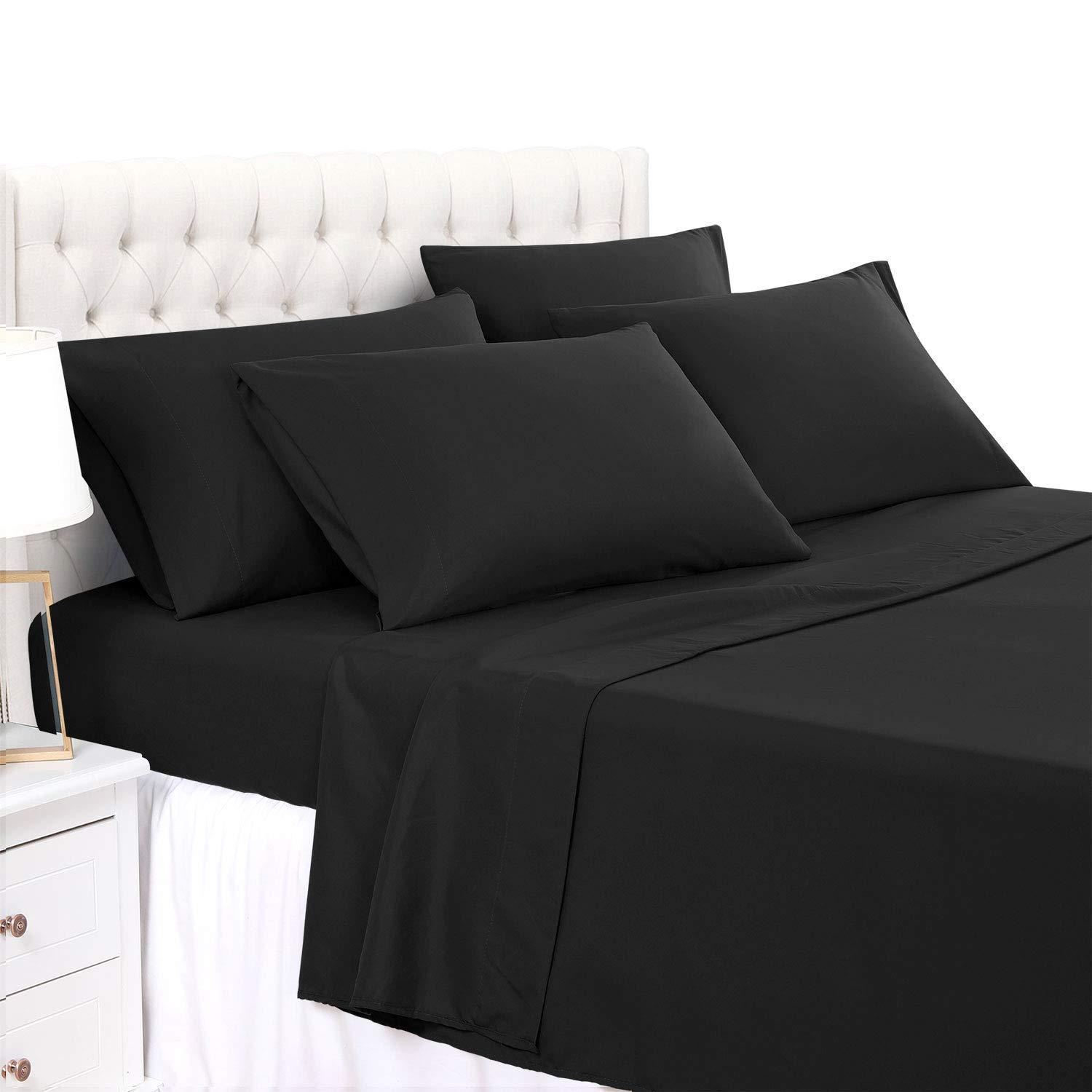 Himeya Bedding Original 1800-TC Coziest 100% Heavy Cotton 4-PCs Sheet Set Fits Mattress 10-12\'\' Deep Pocket (Twin Size) Bedding Sheets for Bed (Solid, Black)