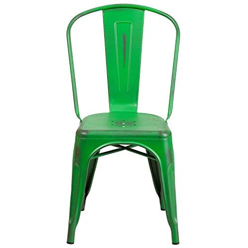 Flash Furniture Flash Furniture Commercial Grade Distressed Green Metal Indoor-Outdoor Stackable Chair