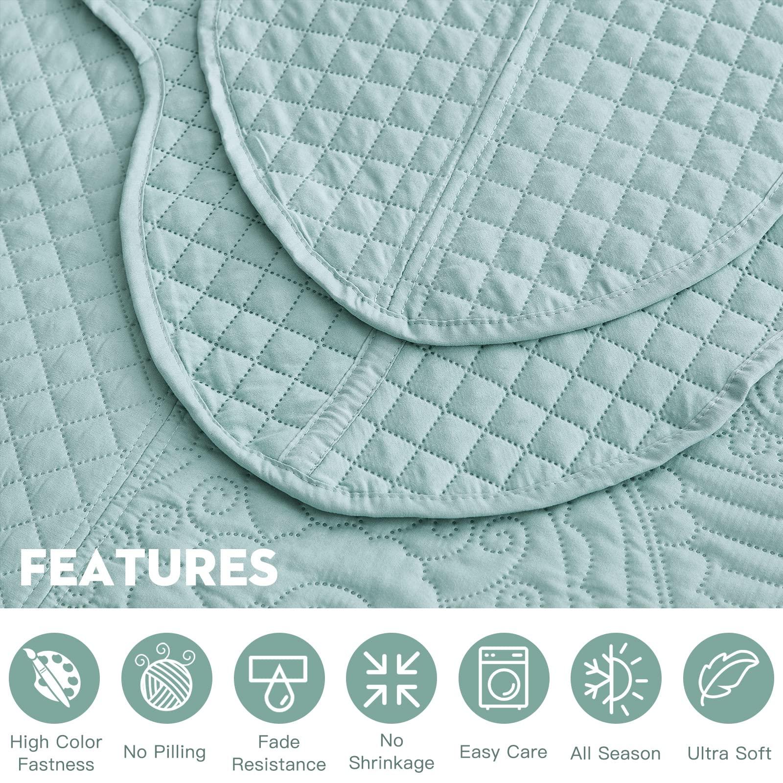 HZ & HY HZ & HY Oversized King Bedspread 138x122 Extra Wide, Ultrasonic Coverlet Bedding Set, Lightweight Thin Comforter, Reversible, 5 Piece, 100% Microfiber, California/Alaskan King, Seaglass