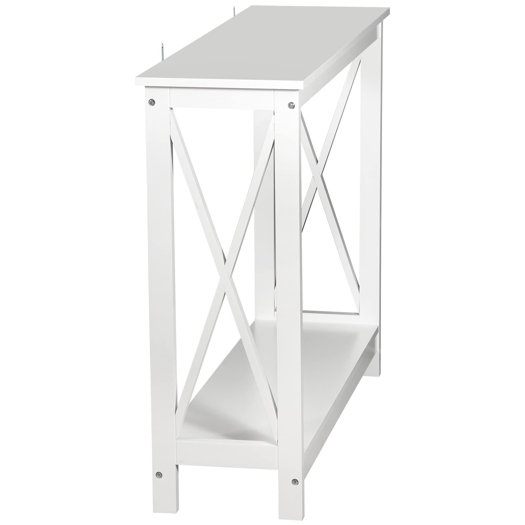 SUPER DEAL SUPER DEAL 2-Tier Narrow Console Sofa Side Table for Entryway/Hallway/Living Room, 39.3in L x 11.8in W x 31.6in H, White