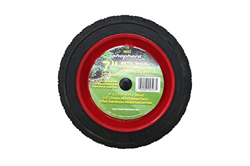 Shepherd Hardware Shepherd Hardware 9593 7-Inch Semi-Pneumatic Rubber Tire, Steel Hub with Grafoil Bearings, Diamond Tread, 1/2-Inch Bore Offset Axle