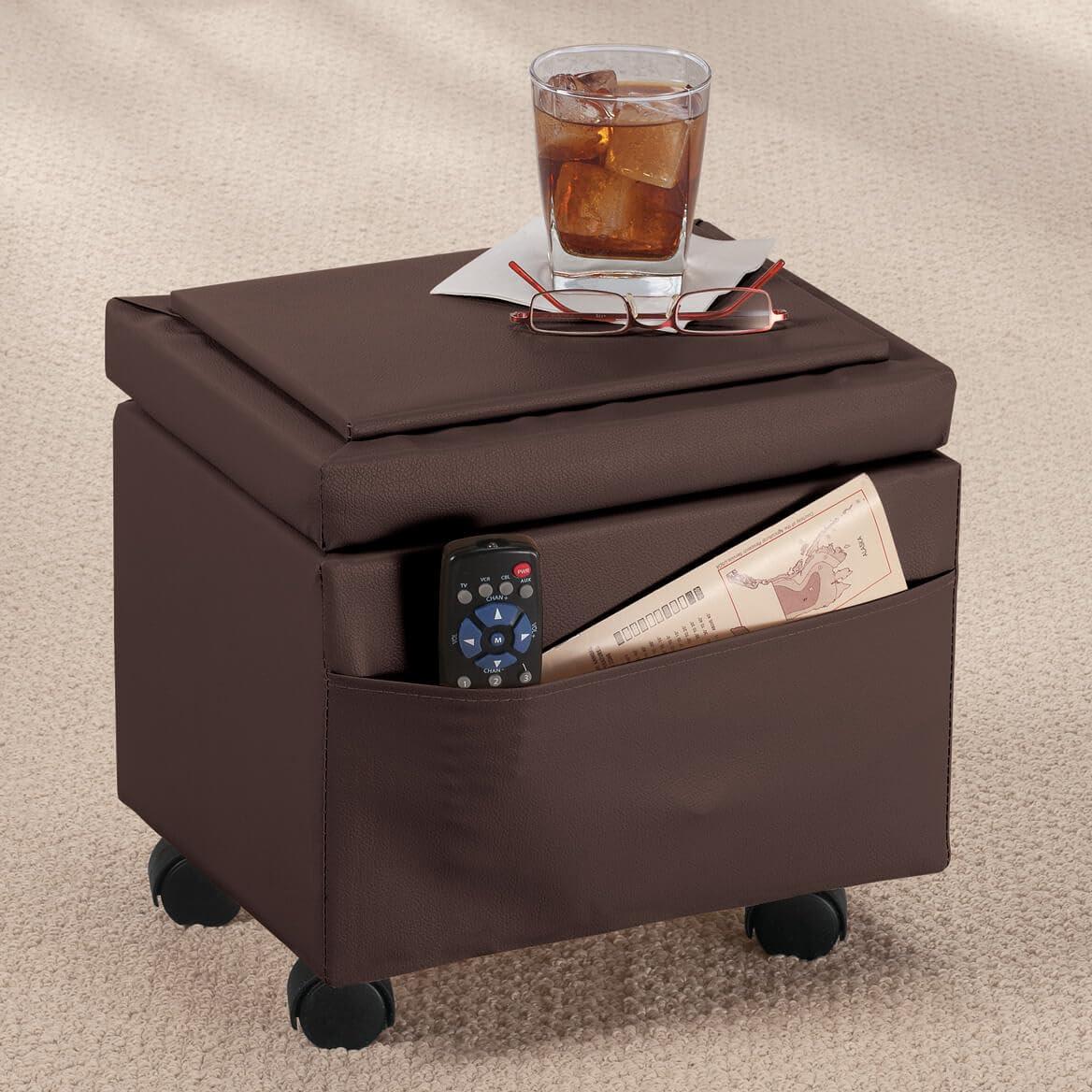 OakRidge OakRidge Flip Top Small Storage Ottoman, 13” L x 10” W x 12” H – Side Pocket Stores Magazines, Books & Remote Control – 4 Plastic Casters Lock in Place, Vinyl Covering Easily Wipes Clean