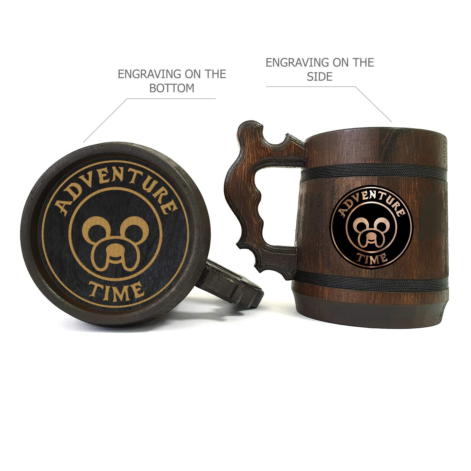 BestGiftMugs Adventure Time Jake Beer Mug, Wooden Stein, Personalized Tankard