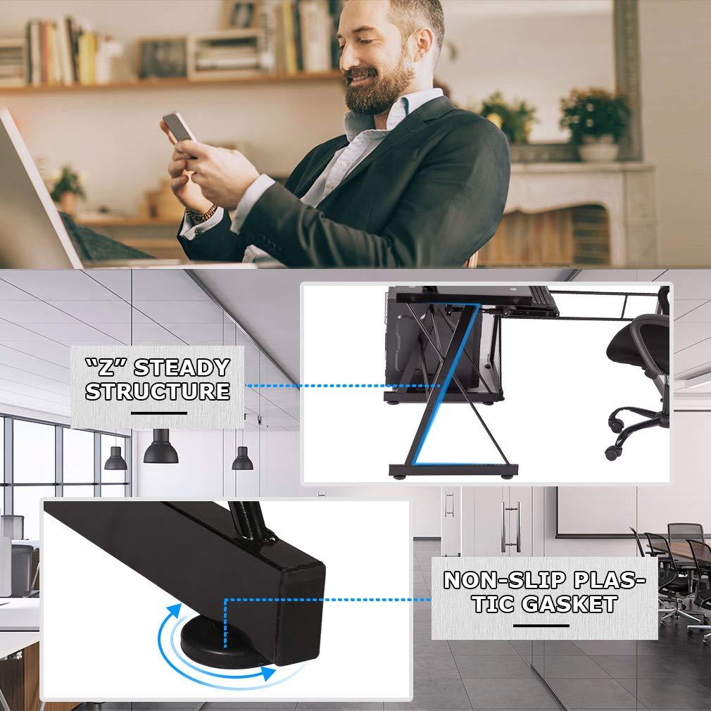 BestOffice L Shaped Computer Desk,Gaming Desk Home Office Corner Desk Toughened Glass Writing Study PC Modern Executive Table with Keyboard CPU Stand for Kids Student Women Men