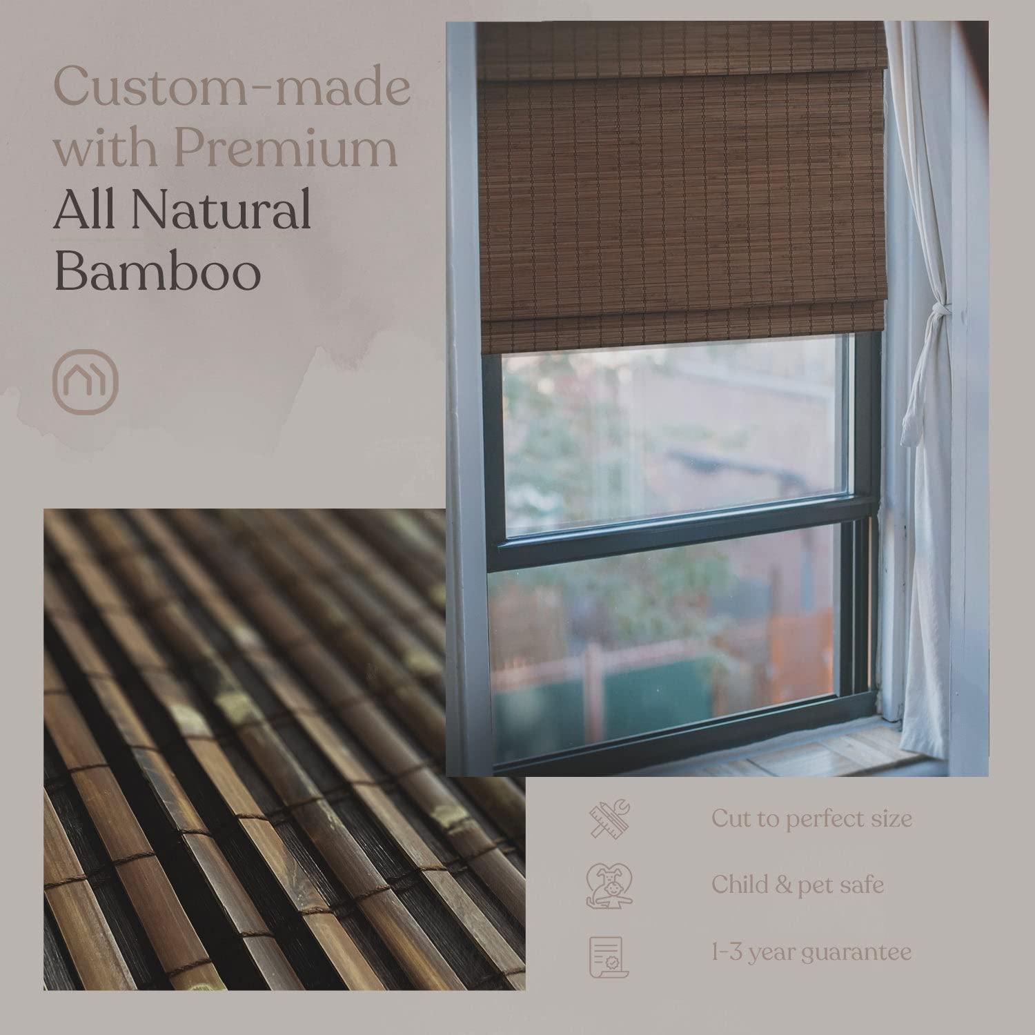 Mood MOOD Custom Bamboo Shades | Natural | Cordless Bamboo Roman Shades for Windows and Doors (Natural Woven) | Natural Forestwood (Great Privacy) | 66" W X 72" H
