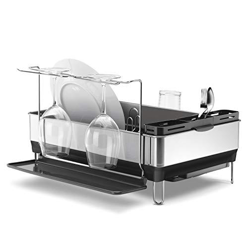 simplehuman simplehuman Steel Frame Kitchen Dish Drying Rack With Swivel Spout, Fingerprint-Proof Stainless Steel Frame, Grey Plastic, 2020 Model