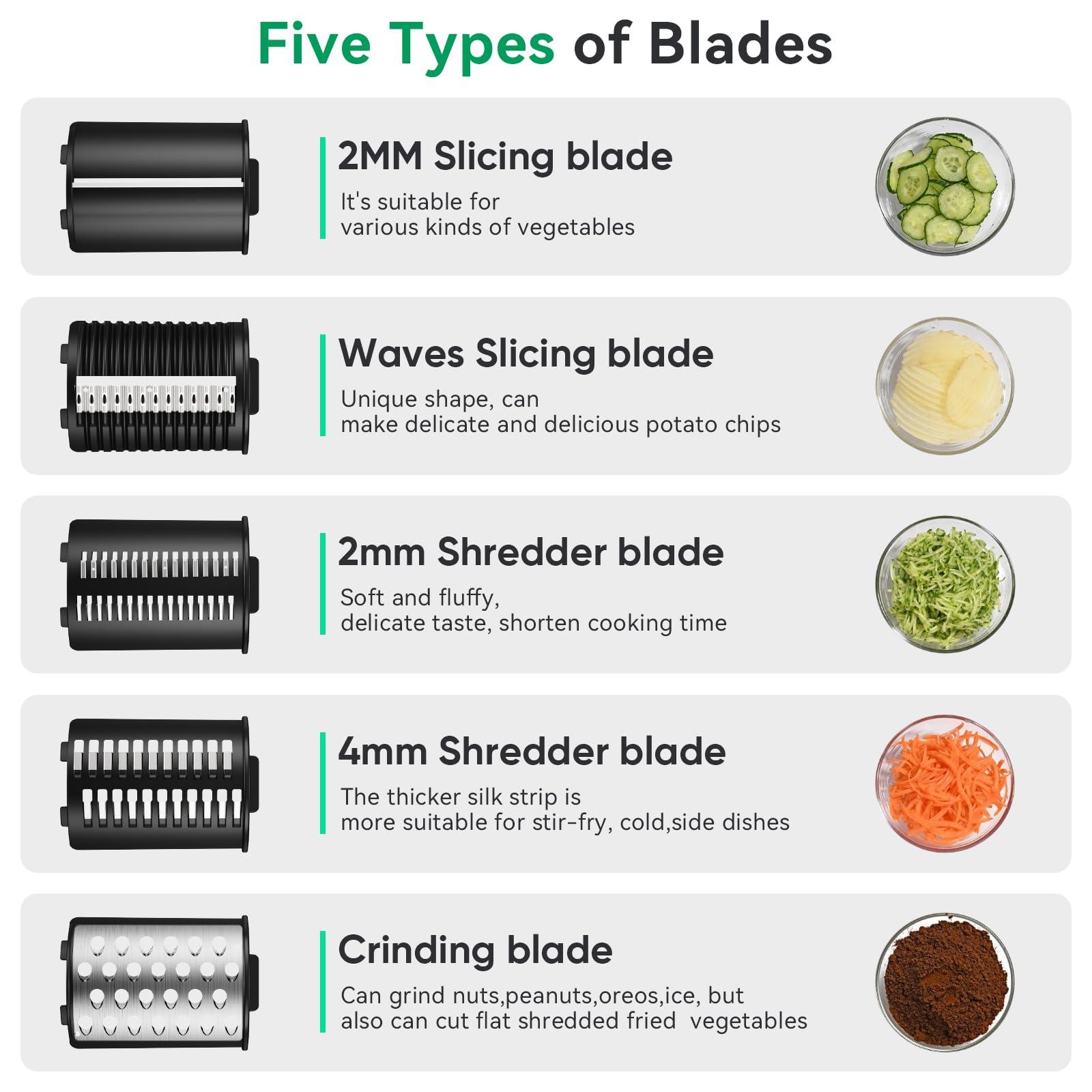 BMSX Electric Cheese Grater Upgraded, 250W Electric Slicer Shredder, Automatic Cheese Shredder, Electric Salad Machine for Fruits, Vegetables, CheesesSalad Maker With 5 Different Shapes of Blades