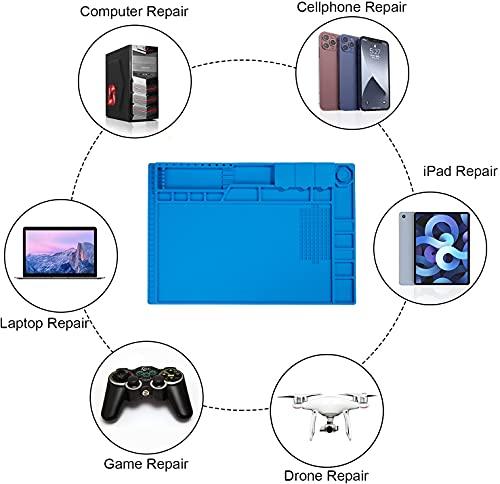 HPFIX Premium Heat Resistant 932F Blue Magnetic Repair Work Mat Large Silicone Soldering Mat for Soldering, Electronics, Computer Cellphone Repair, BGA Soldering Gun Iron Workbench Protection