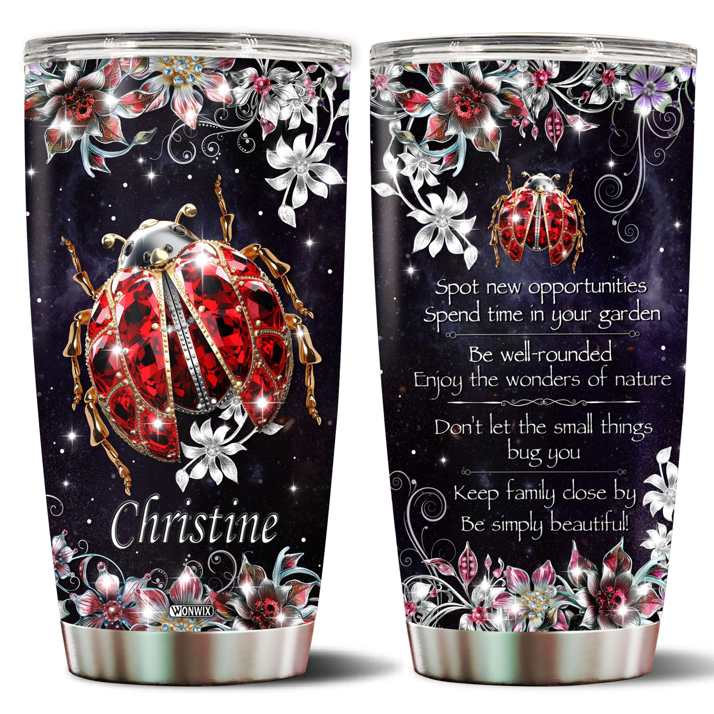 WONWIX WONWIX Personalized Ladybug Gifts for Women 20oz Stainless Steel Insulated Coffee Cup Mug Travel Water Bottle Thermos Tumbler with Lid Gift for Wife Daughter Christmas Birthday Mother\'s Day Valentine