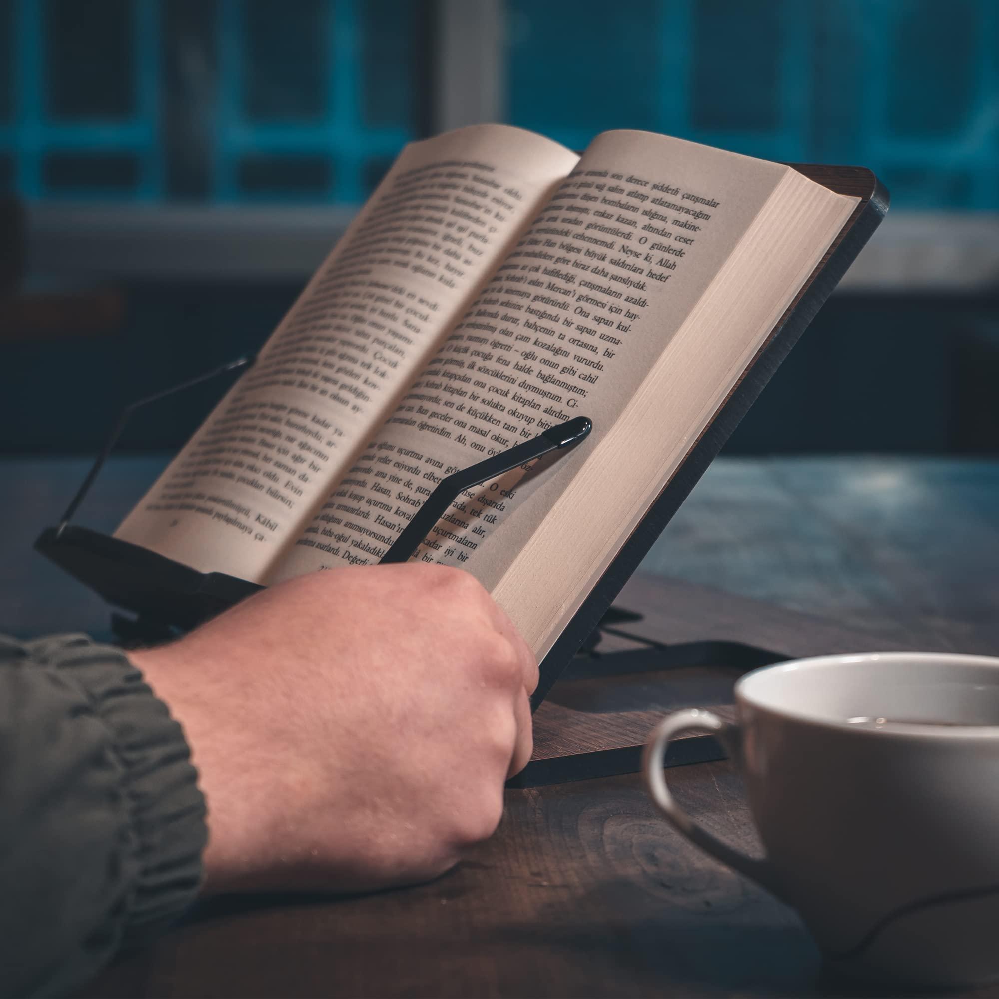 Vigo Wood Vigo Wood Book Stand, Book Holder, Reading Stand, Cookbook Holder, Recipe Book Stand, Wooden Book Stands for Reading, Cookbook Stand for Kitchen, Book Holder for Reading in Bed (Walnut)