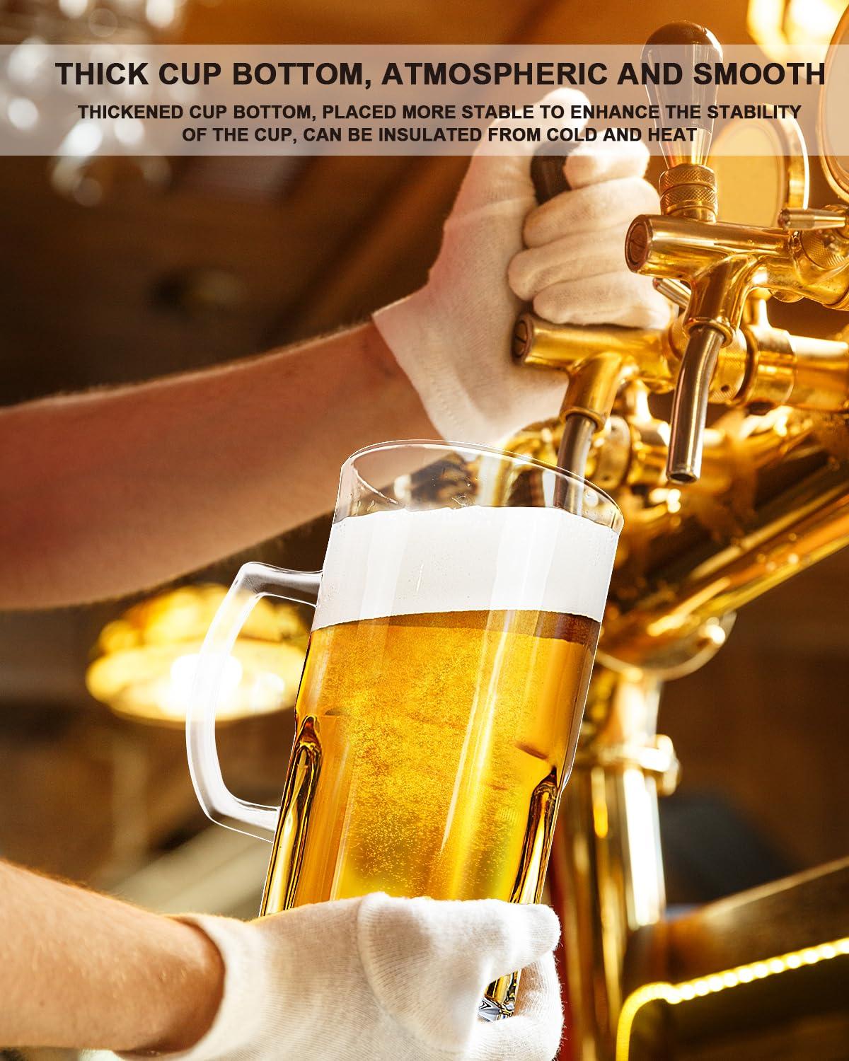 LUXU 38 OZ Beer Mugs,Heavy Large Beer Glasses with Handle,Classic Beer Mug glasses,Style Extra Large Glass Beer Stein Super Mug