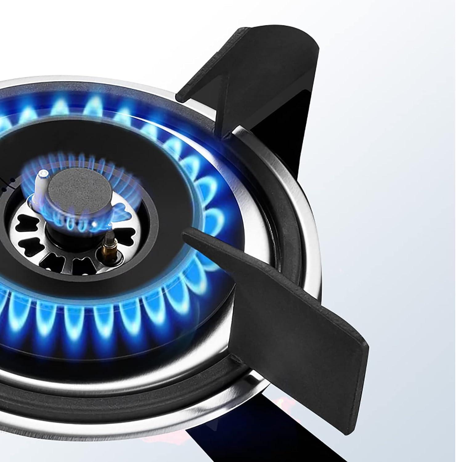 YUSIWOAL Burners Gas Hob gas hob 4.2KW Built-in Gas Stove |Upgraded Black Tempered Glass Gas Cooktop | Easy To Use |,Cast Iron Pan SupportNG/LPG Convertible [Energy Class A](Black)