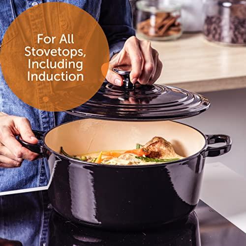 BK BK Bourgogne Enameled Cast Iron Induction 4.4QT Nonstick Dutch Oven, PFAS Free, Dishwasher Safe, Jet Black