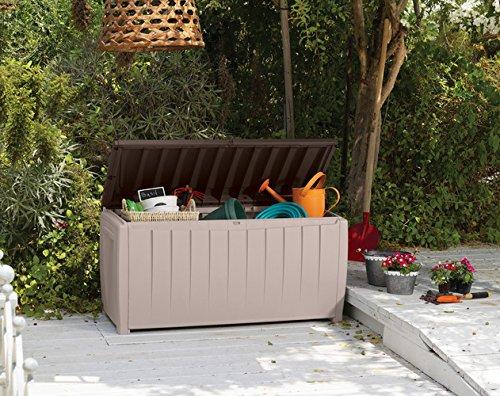 Keter Keter Novel Outdoor Plastic Storage Box Garden Furniture, Beige and Brown, 124 x 55 x 62.5 cm