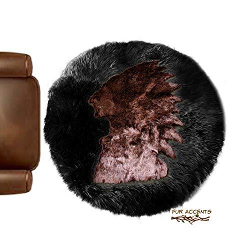 Fur Accents Indian Head Faux Fur Shag Area Rug Sheepskin Bear Skin Rug Fur Accents Art Rug Carpet (8' Round, Brown on Tan)