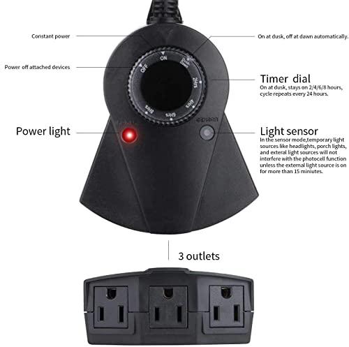 Brightown Outdoor Light Timer Waterproof, 24 Hours Plug in Timer with 2, 4, 6 or 8 Hours Countdown Mode, 3 Grounded Electrical Outlet for Outdoor Backyard Garden Patio Lights