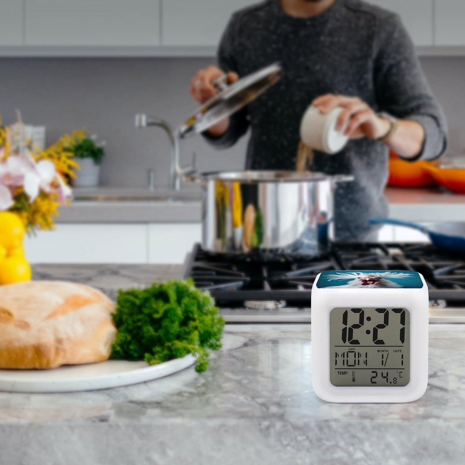 SONGTING Rooster Alarm Clocks Color Changing LED Clock Digital Alarm with Time Date Temperature