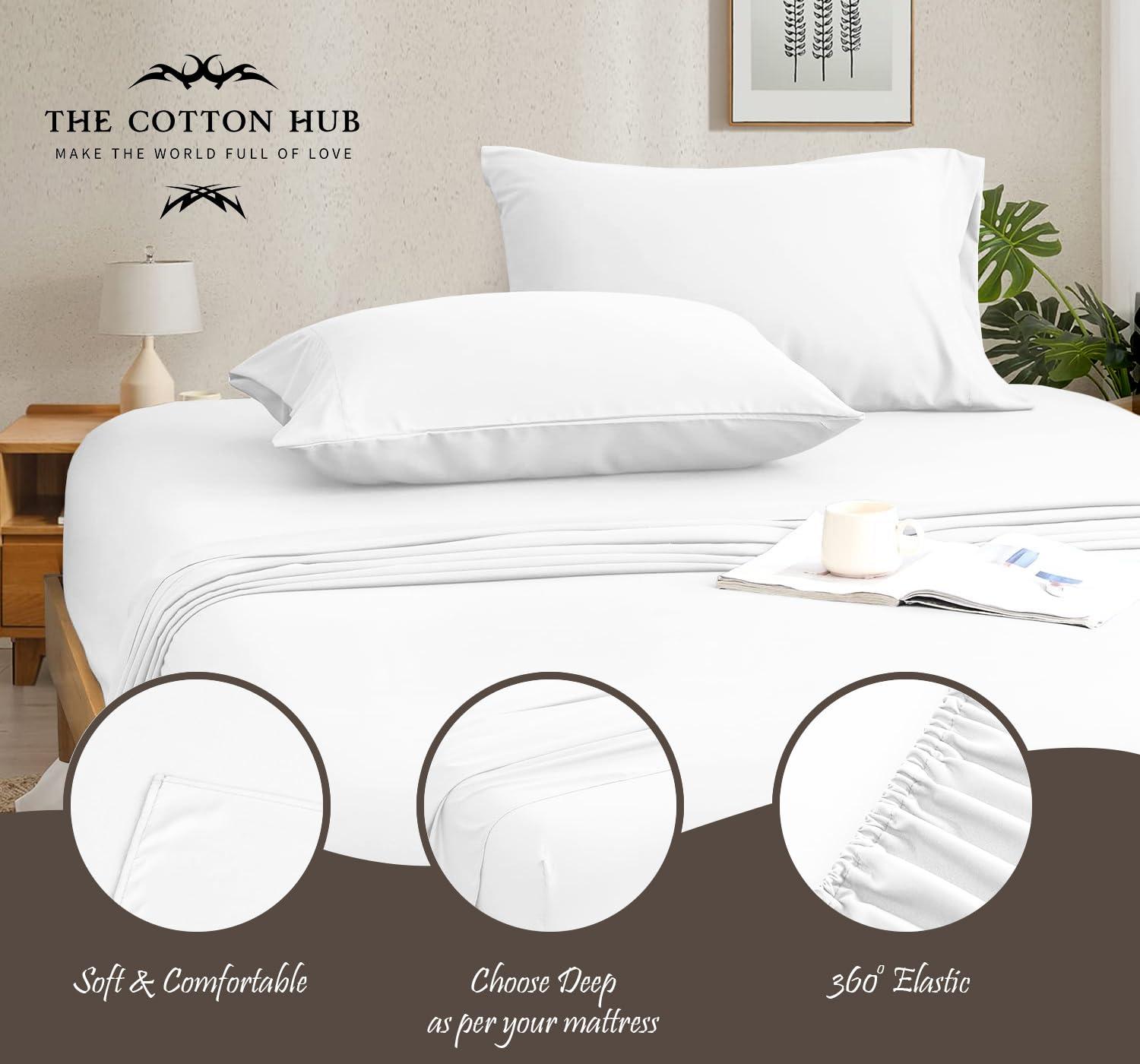 The Cotton Hub Full Size 4-Piece Sheet Set 1000 Thread Count Silky Soft Giza Cotton All Season Breathable Bed Sheets fits up to 7-9 inch Deep Pocket (Solid, White)