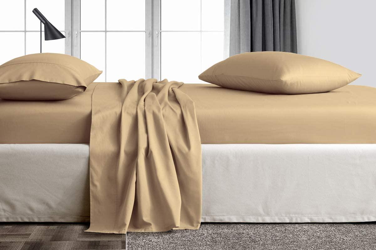 SATEEN BEDDING STORE 100% Cotton Sheets Set Softest 4-PC, Cooling Sheets 400 Thread Count Sateen, Bedding Sheets & Pillowcases with 16 Inch Deep Pocket on Mattress Taupe Solid - Twin XL Size