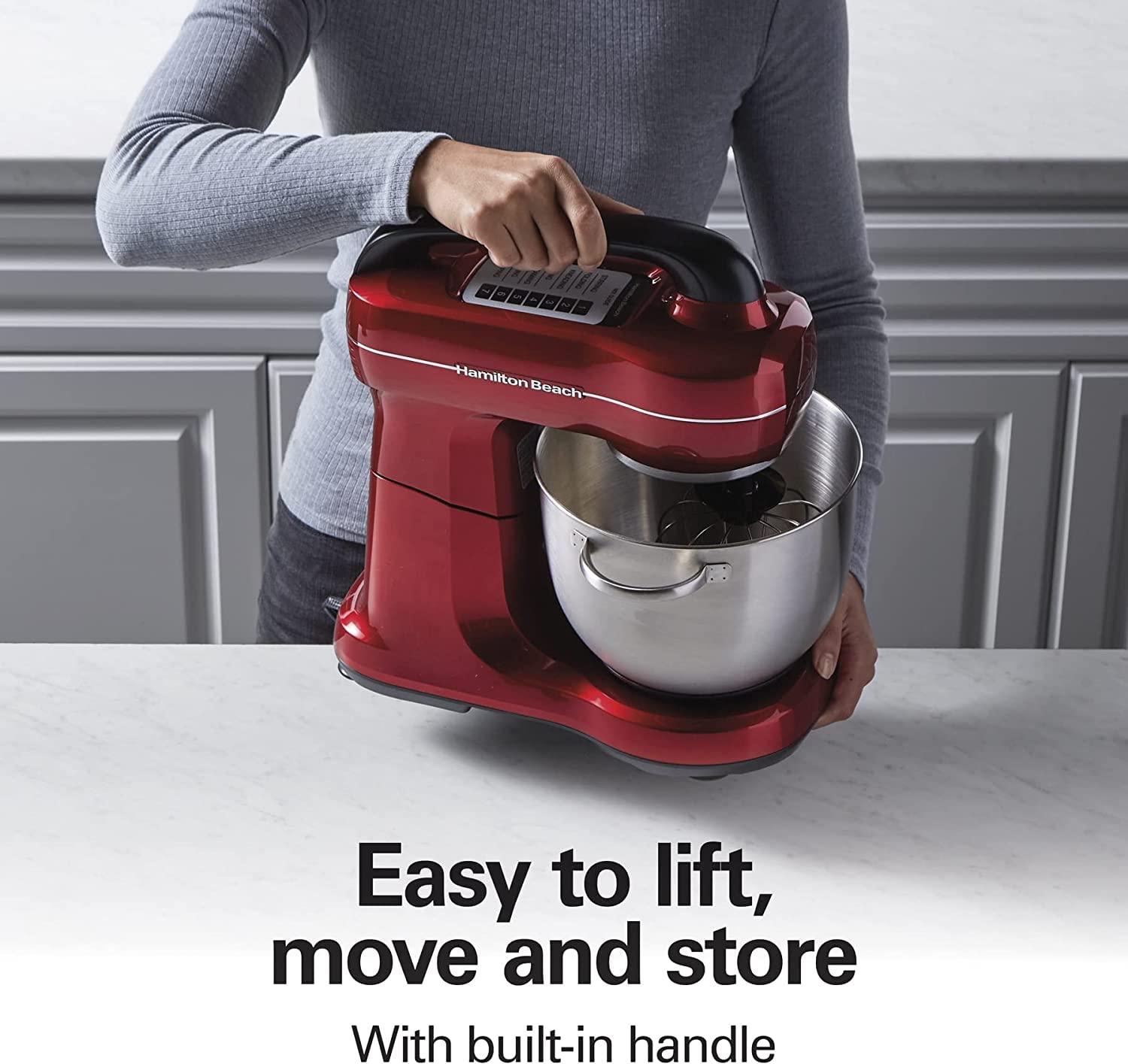 Hamilton Beach Hamilton Beach Electric Stand Mixer, 4 Quarts, Dough Hook, Flat Beater Attachments, Splash Guard 7 Speeds with Whisk, Red