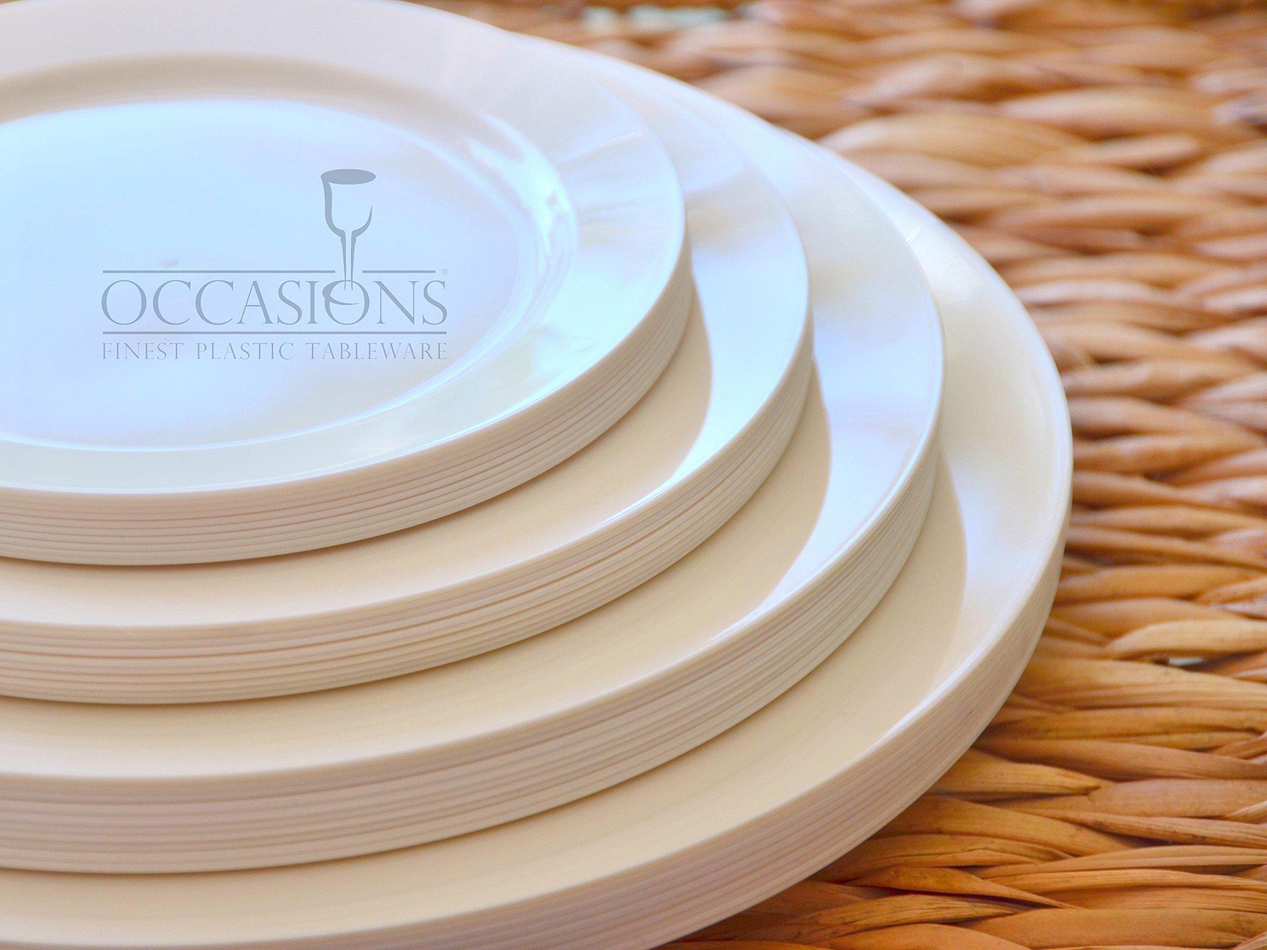 OCCASIONS FINEST PLASTIC TABLEWARE \" OCCASIONS \" 120 Plates Pack, Heavyweight Disposable Wedding Party Plastic Plates (6.25\'\' Dessert/Bread Plate, Plain Ivory)
