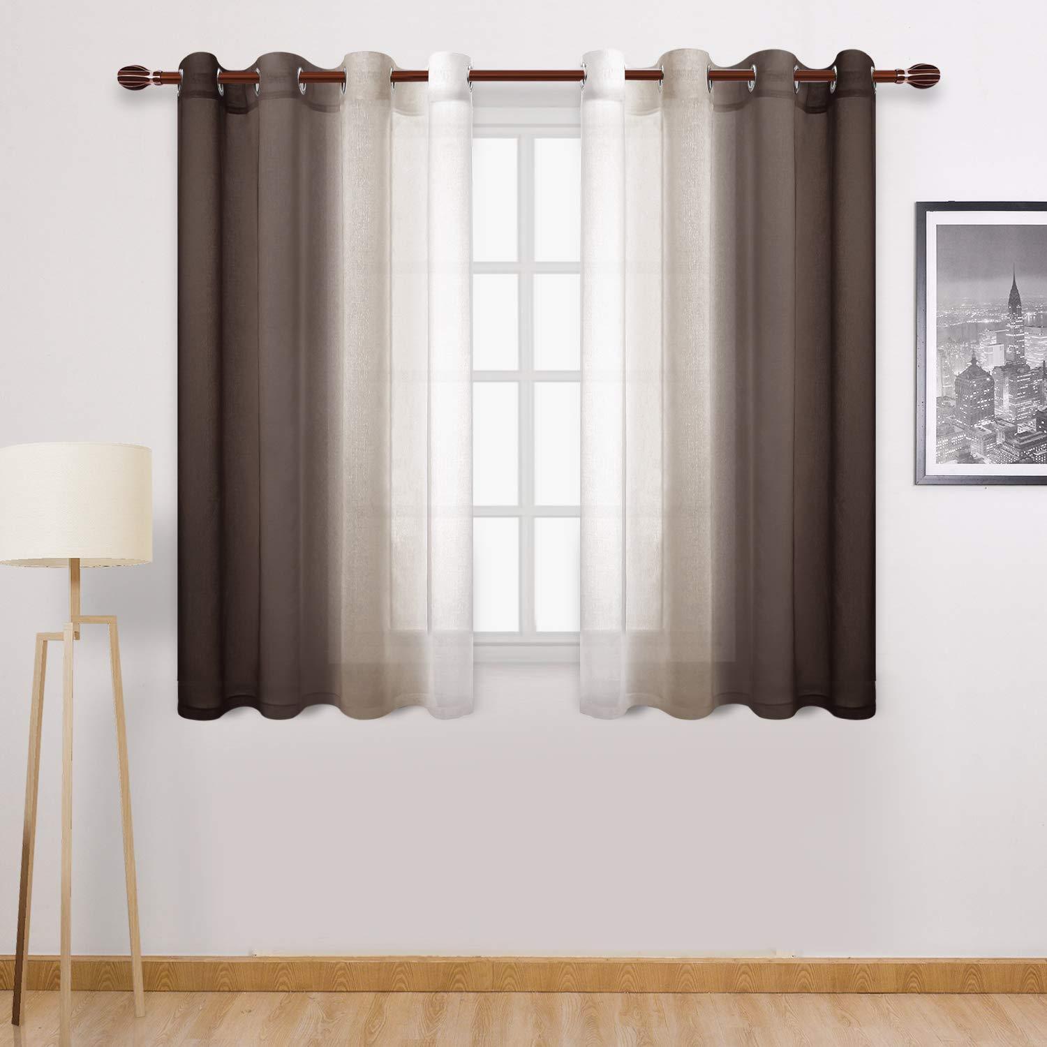 DWCN DWCN Ombre Sheer Curtains - Faux Linen Semi Voile Grommet Top Gradient Curtains for Bedroom and Living Room, Set of 2 Window Curtain Panels, 52 x 54 Inch Length, Chocolate Brown