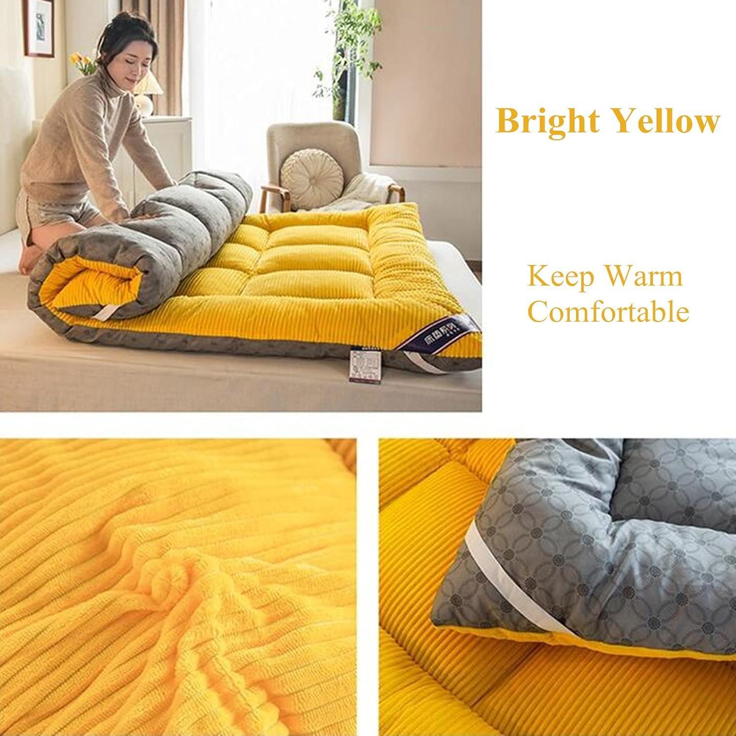 RYAZOZA Memory Foam Mattress Foldable Roll Up Futon Mattress, Full Size Japanese Floor Mattress, Thicken Tatami Mat Instant Warm Sleeping Mattress Bed Pad, Portable Camping Mattress ( Color : Yellow , Size :