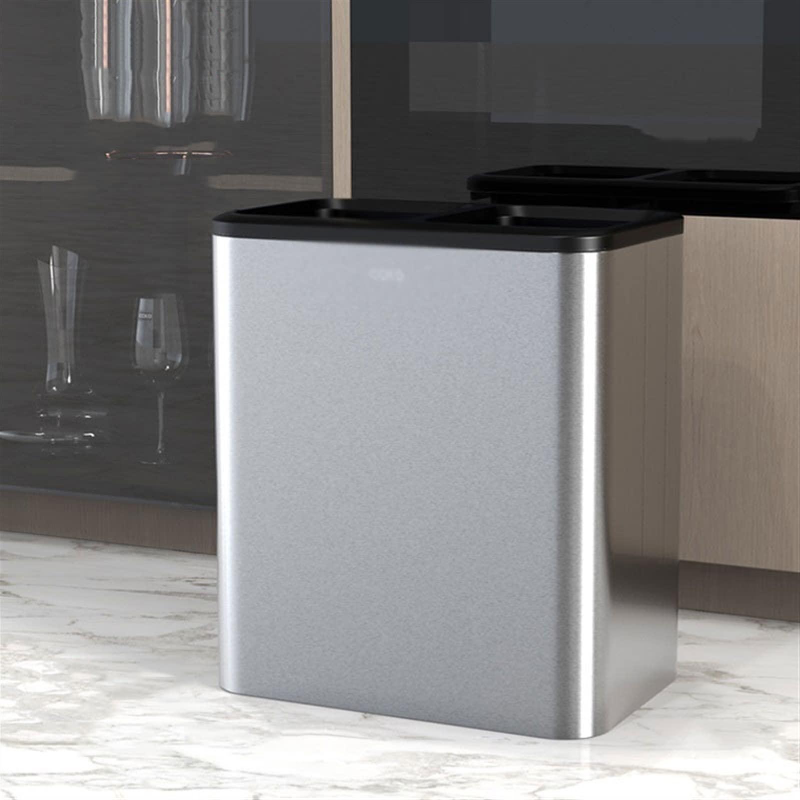 BONAD Kitchen Garbage Can Kitchen Classification Trash Can Stainless Steel Household Dry and Wet Separation Special Large No-Cover Double Barrel Wastebasket