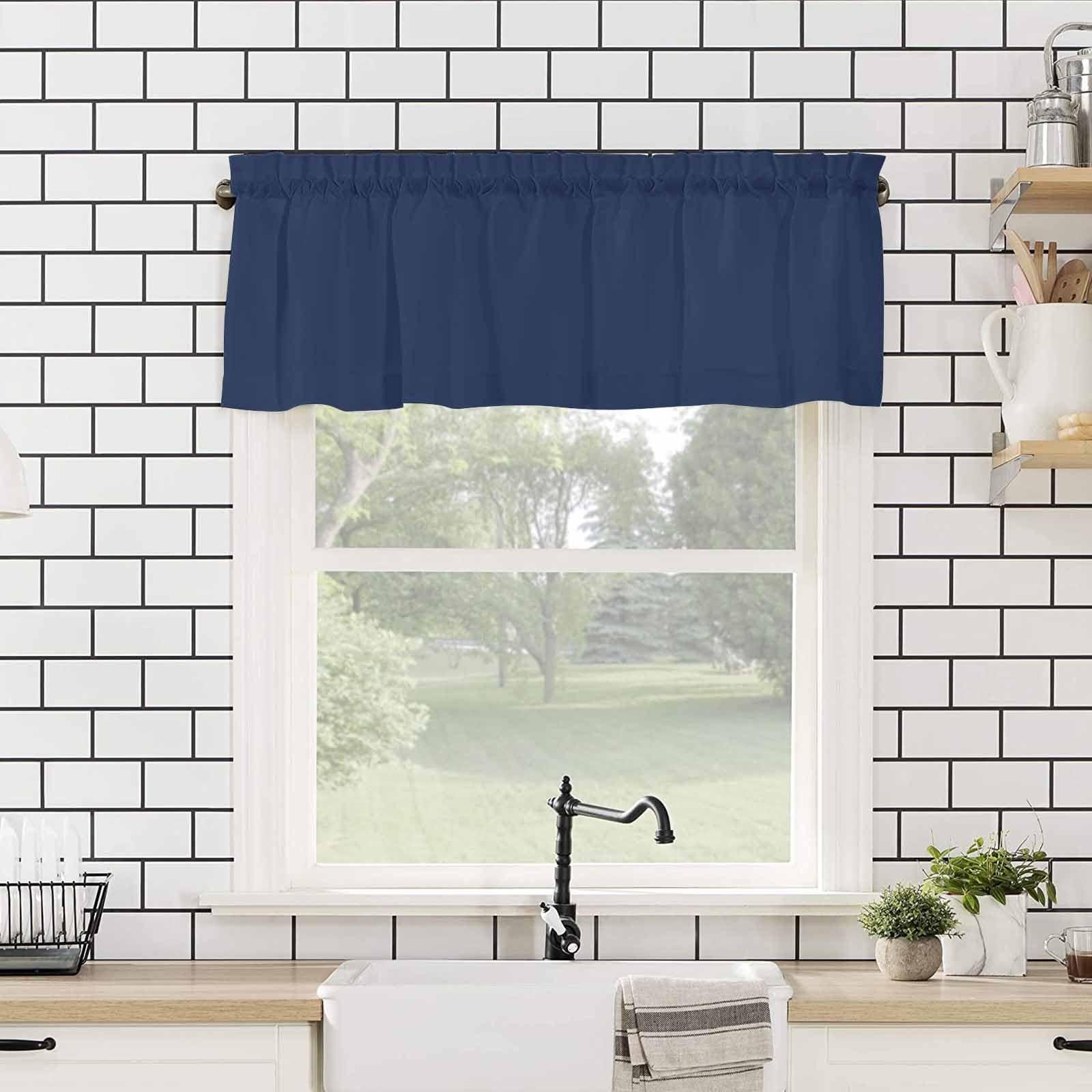 Hokiten Hokiten Navy Blue Window Valance Curtains, Window Treatment for Kitchen, Bathroom, Bedroom, Modern Pure Navy Blue Rod Pocket Short Curtain 1 Panel, 54x18 in