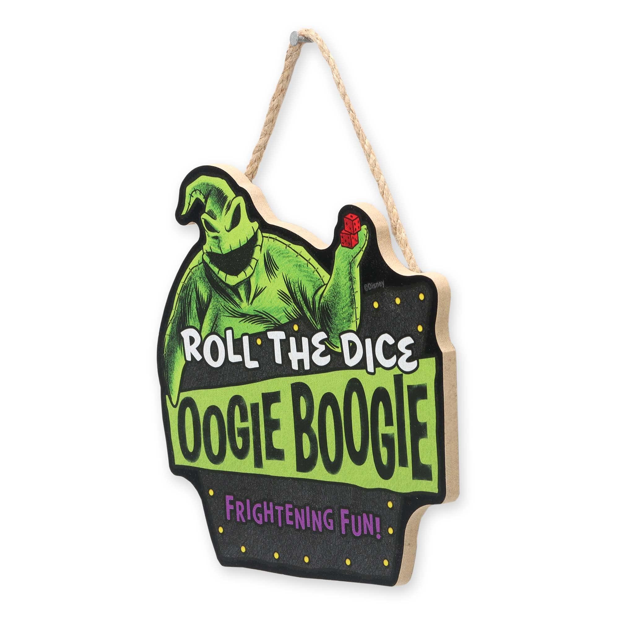 Open Road Brands Disney The Nightmare Before Christmas Roll the Dice Oogie Boogie Hanging Wood Wall Decor - Spooky Oogie Boogie Sign for Halloween