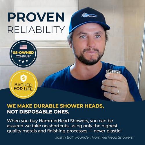 HammerHead Showers HammerHead Showers ALL METAL Handheld Shower Head with Hose and Brass Holder - CHROME - 2.5 GPM High Pressure Shower Heads with Adjustable Shower Wand Bracket - 6ft Flexible Extension