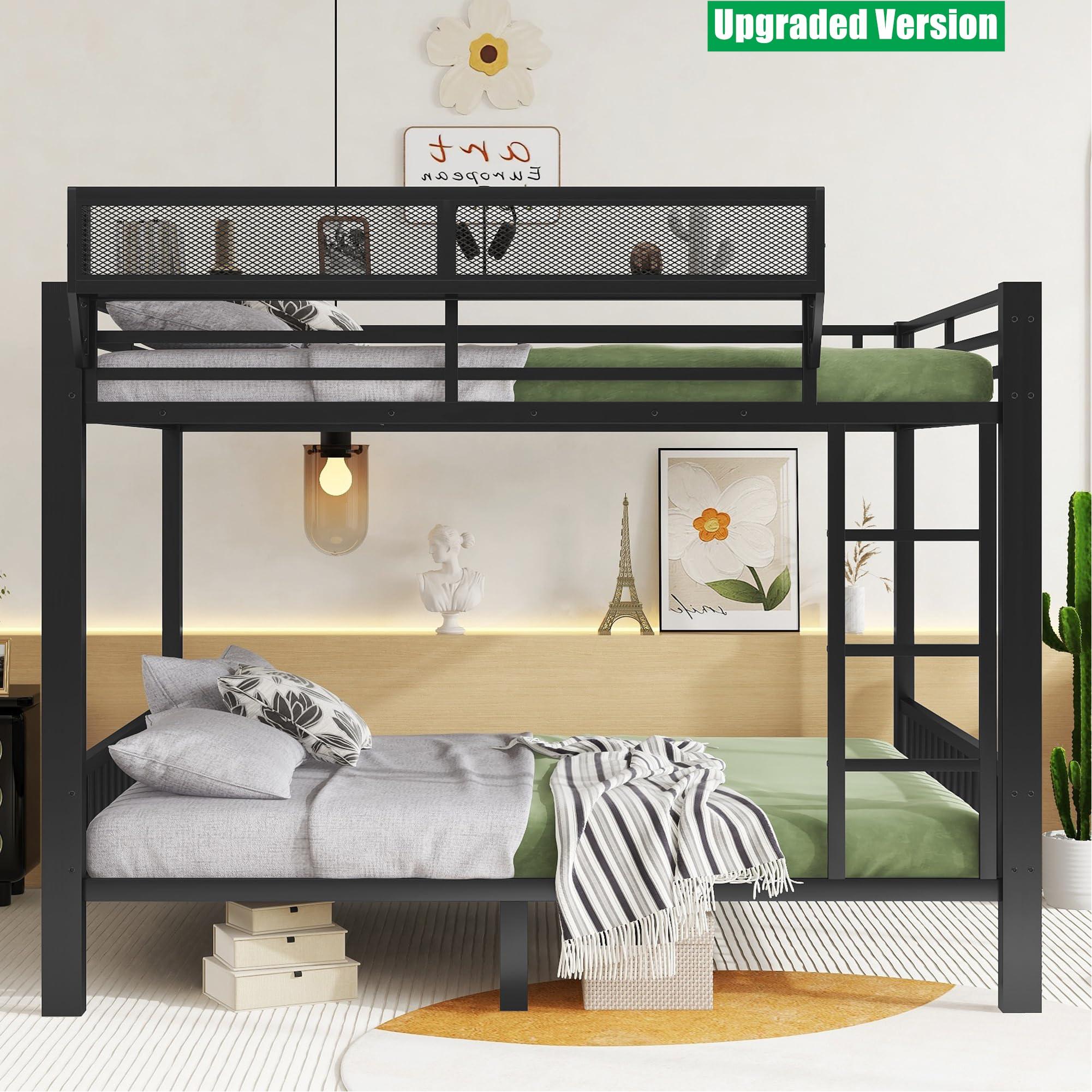 SIGONE SIGONE Stronger and Safer Metal Steel Bunk Bed Frame Queen Over Queen Size, Heavy Duty More Stable Thickened Black Metal Bunk Queen Bed (Easier to Assemble) (Queen Over Queen)