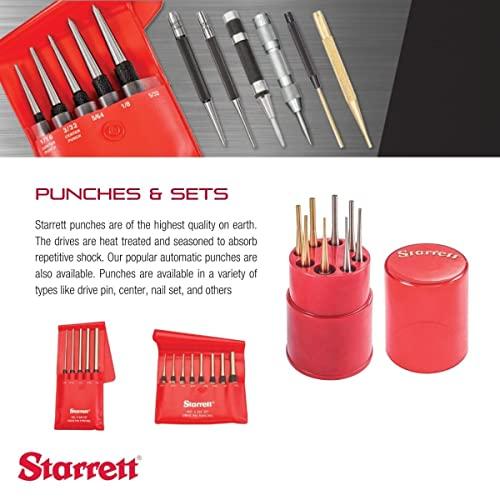 Starrett Starrett Drive Pin Punch Set with Knurled Grip in Round Red Plastic Box - 4\" Length, 1/16\", 3/32\", 1/8\", 5/32\", 3/16\", 7/32\", 1/4\", 5/16\" Punch Diameter, Set of 8 - S565WB