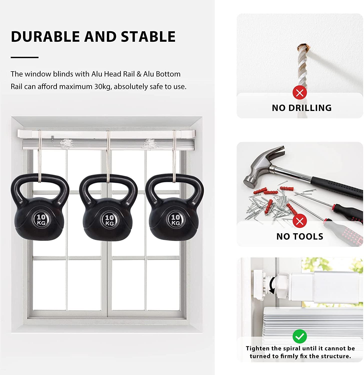 LazBlinds LazBlinds No Tools-No Drill 1" Aluminum Mini Blinds, Cordless Blinds for Indoor Windows, Light Filtering Horizontal Blinds and Shades for Window Size 48'' W x 64'' H, Black