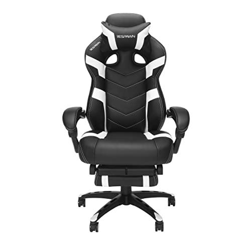 RESPAWN RESPAWN 110 Ergonomic Gaming Chair with Footrest Recliner - Racing Style High Back PC Computer Desk Office Chair - 360 Swivel, Adjustable Lumbar Support, Headrest Pillow, Padded Armrests - 2021 White