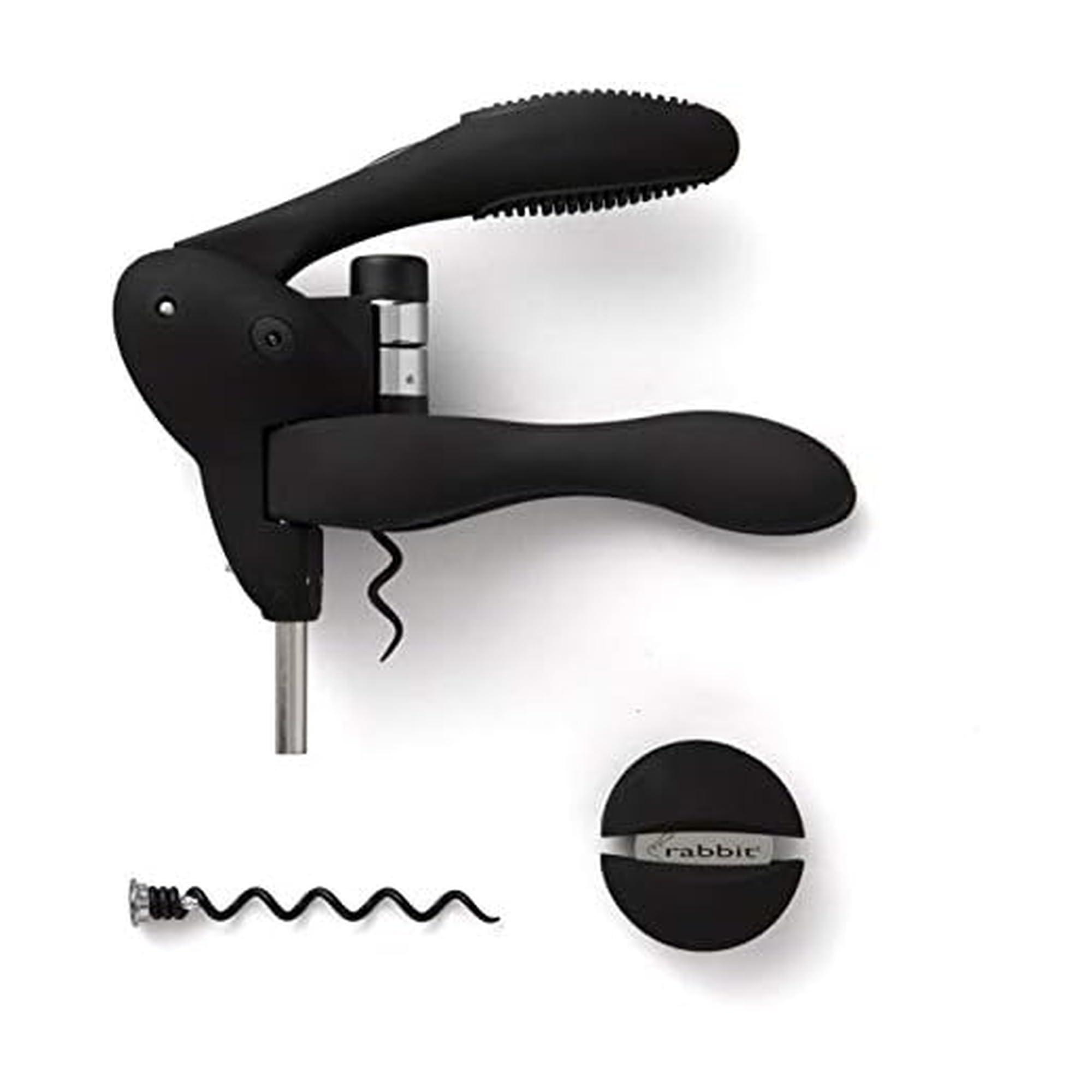 Rabbit Rabbit W6004N Original Lever Corkscrew Wine Opener with Foil Cutter and Extra Spiral (Black)