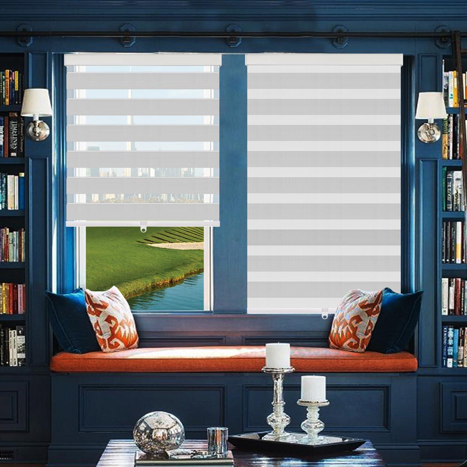 IDEKIO Zebra Blinds for Windows,Custom Size Cordless Zebra Roller Window Blinds, Dual Layer Blackout Roller Shades,Day and Night Blinds for Door,Office,Light Grey,53 3/4" W x [20" H to 98" H Customize]