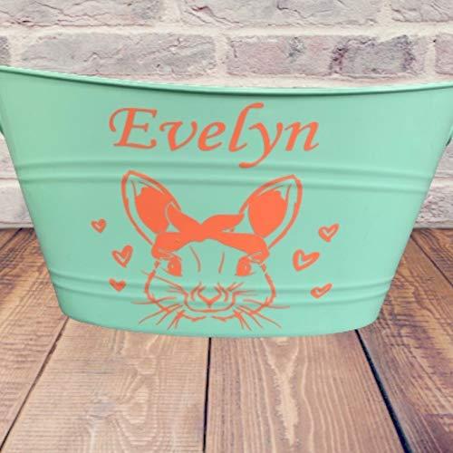 Munchkins and Doodlebugs Personalized Easter Bunny Basket With Name - Custom Bucket with Handles - Large Pail for Egg Hunting