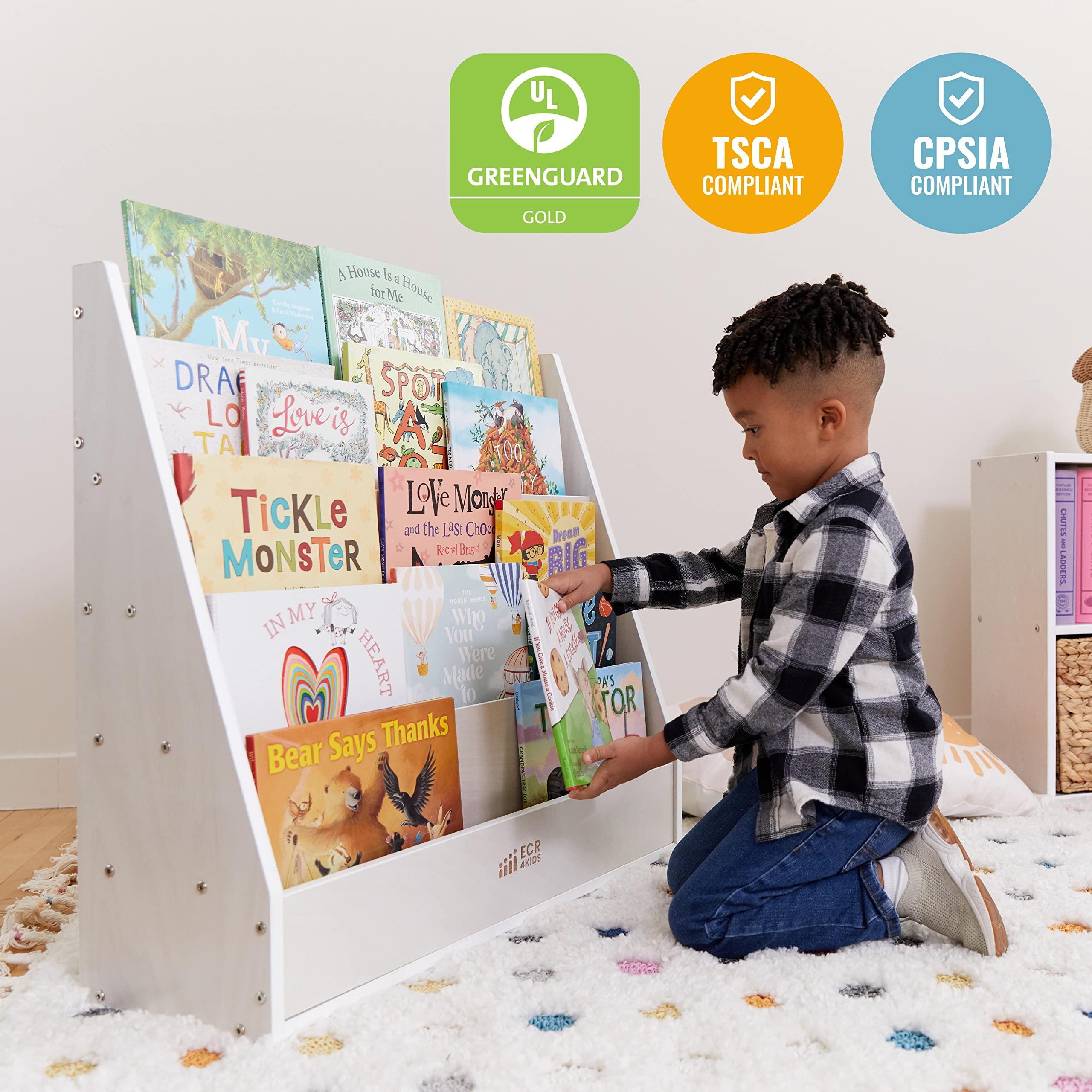 ECR4Kids ECR4Kids Streamline Single-Sided Book Display with Storage, Classroom Bookshelf, White Wash