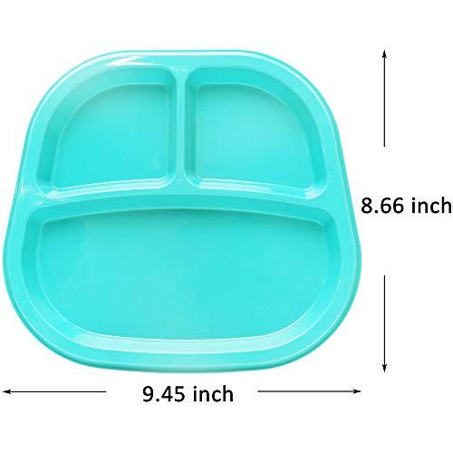 Youngever Youngever 3-Compartment Divided Plastic Kids Tray, 3 Compartment Plates, Set of 9 (9 Rainbow Colors)