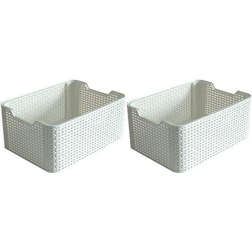 Curver CURVER Style Rattan Effect Kitchen, Living room, Bathroom, Bedroom, Utility Small Rectangular Storage Basket 6 Litres - White