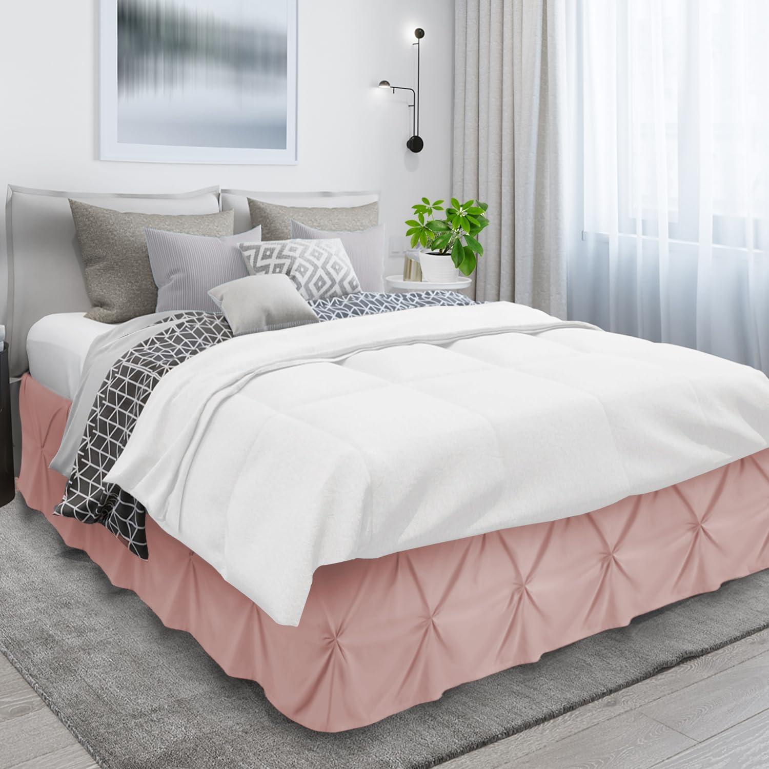 Nestl Nestl Blush Pink Bed Skirt Queen Size, Pinch Pleat Queen Bed Skirt, 14\" Inch Drop Queen Bedskirt, Hotel Quality Blush Pink Bed Skirts, Microfiber Bedskirt for Queen Bed, Blush Pink Queen Bed Skirt