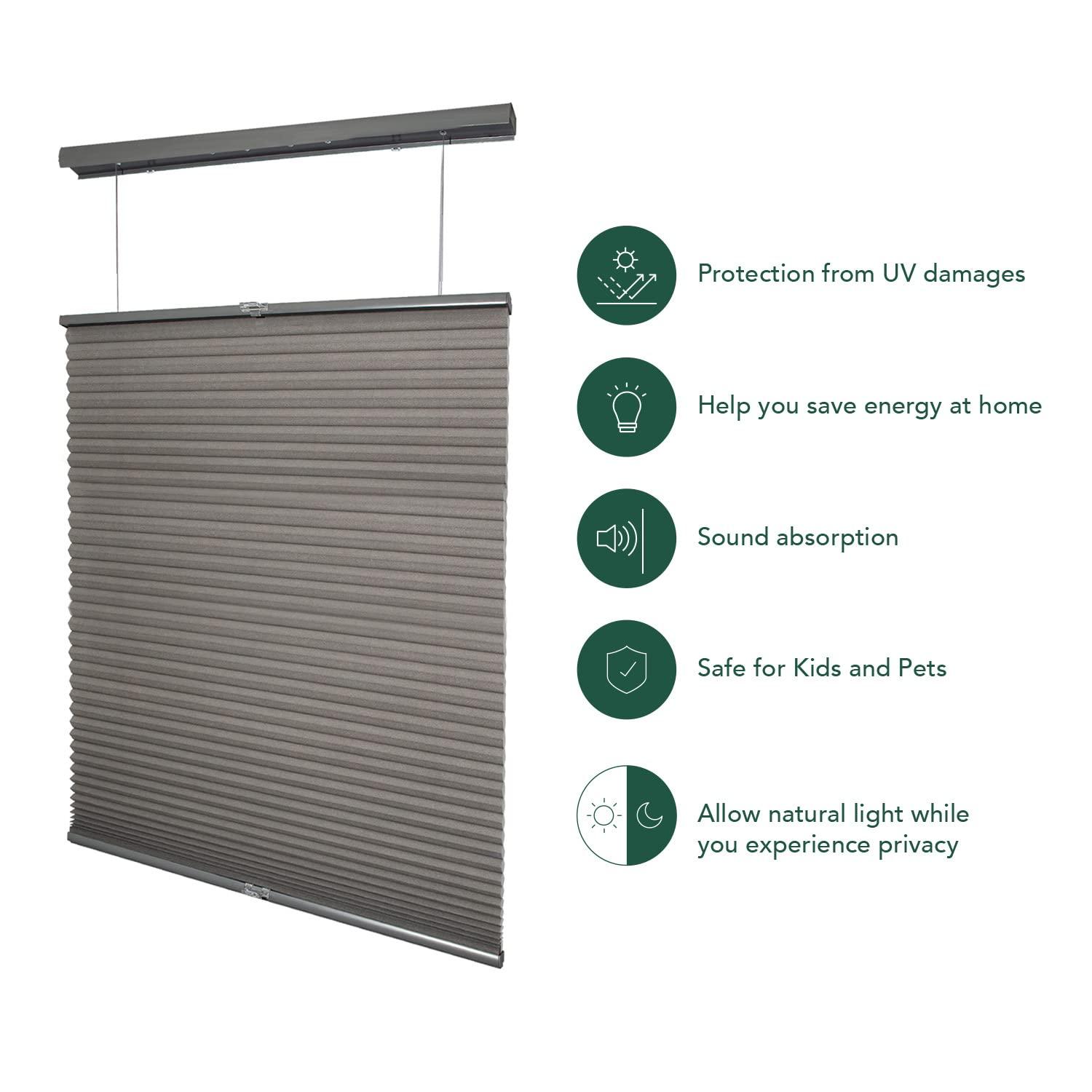 CHICOLOGY CHICOLOGY Cellular Shades, Top Down Bottom Up Shades, Custom Blinds for Windows, Window Shades for Home, Door Blinds, Window Coverings, Cellular Blinds, Dark Grey (Light Filtering), 34" W x 48" H