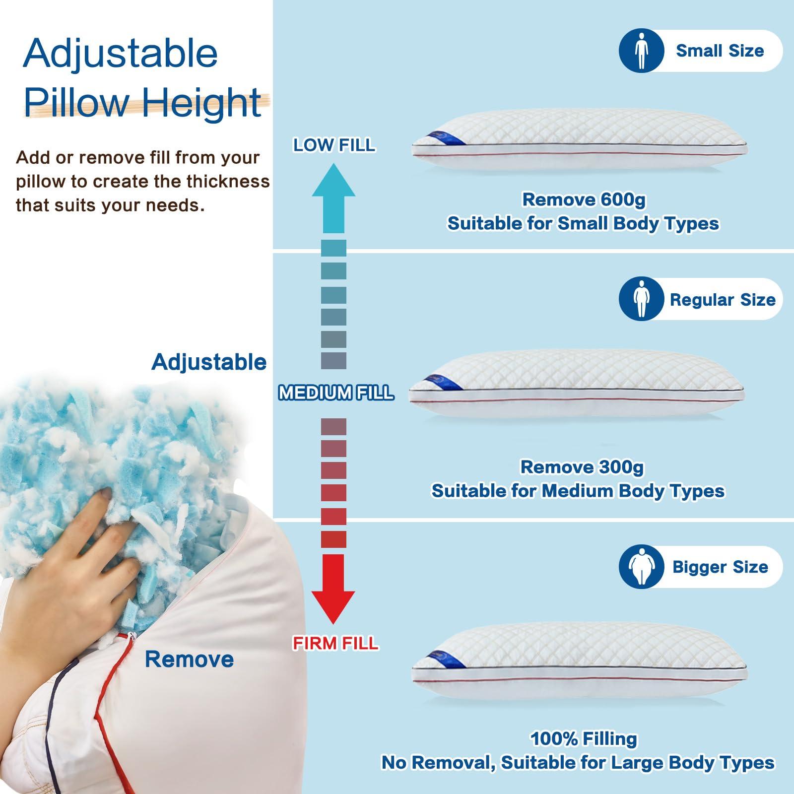 YZ HOME YZ HOME Long Body Pillow for Adults - Firm Body Pillow Insert with Shredded Blue Memory Foam, Adjustable Height, Soft Support for Side Sleeping, Pregnant Women, Washable (20x54 Inch, White)