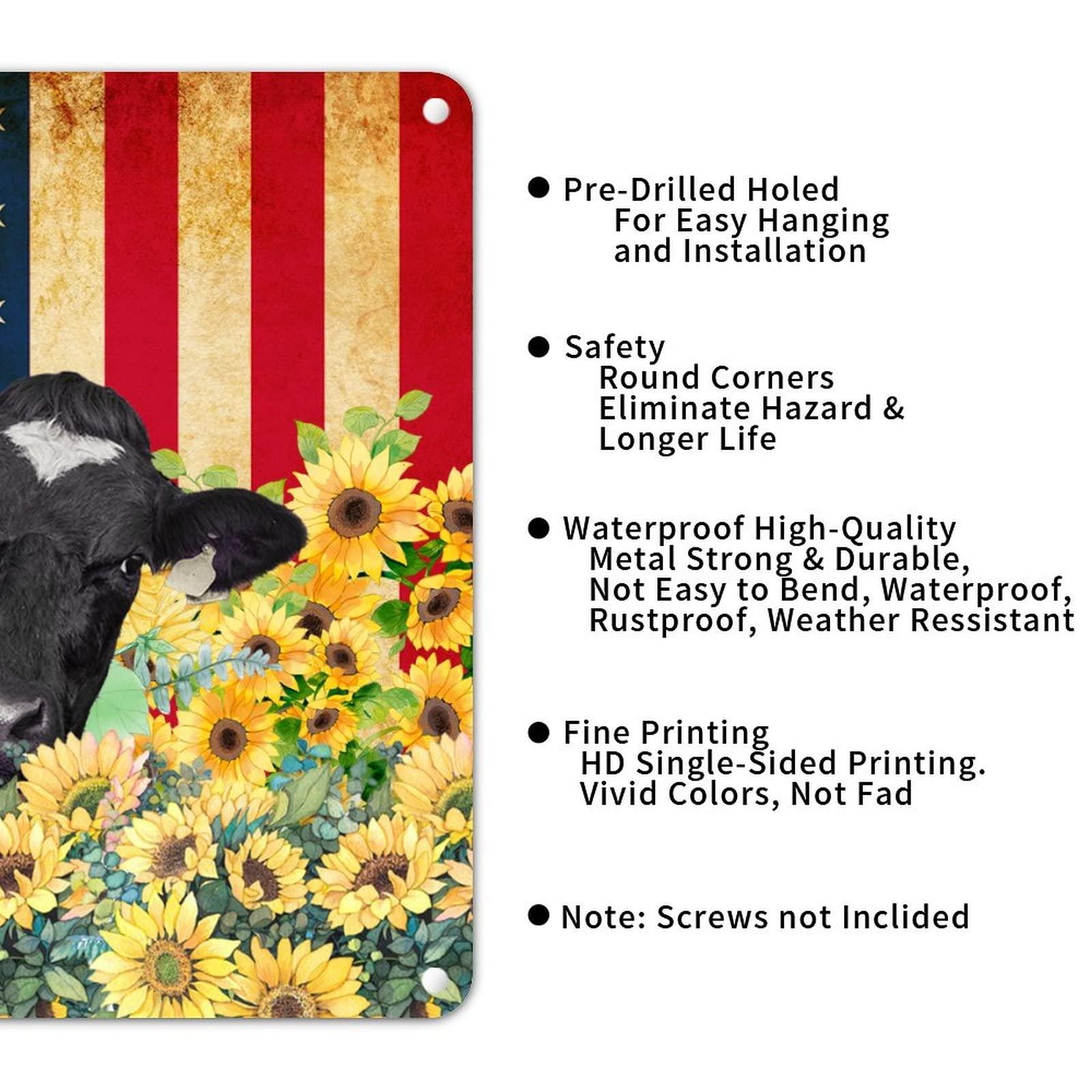 Generic 4th of July Party Tuscan Metal Tin Sign Independence Day Tin Plaque Birthday America Cow Sunflower USA Flag Decor Iron Painting Rustic Holiday Decor Sign Bar Club Garage Art Poster 12x12in