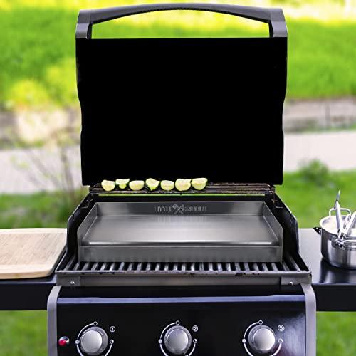 LITTLE GRIDDLE LITTLE GRIDDLE Sizzle-Q SQ180 100% Stainless Steel Universal Griddle with Even Heating Cross Bracing for Charcoal/Gas Grills, Camping, Tailgating, and Parties (18"x13"x3")