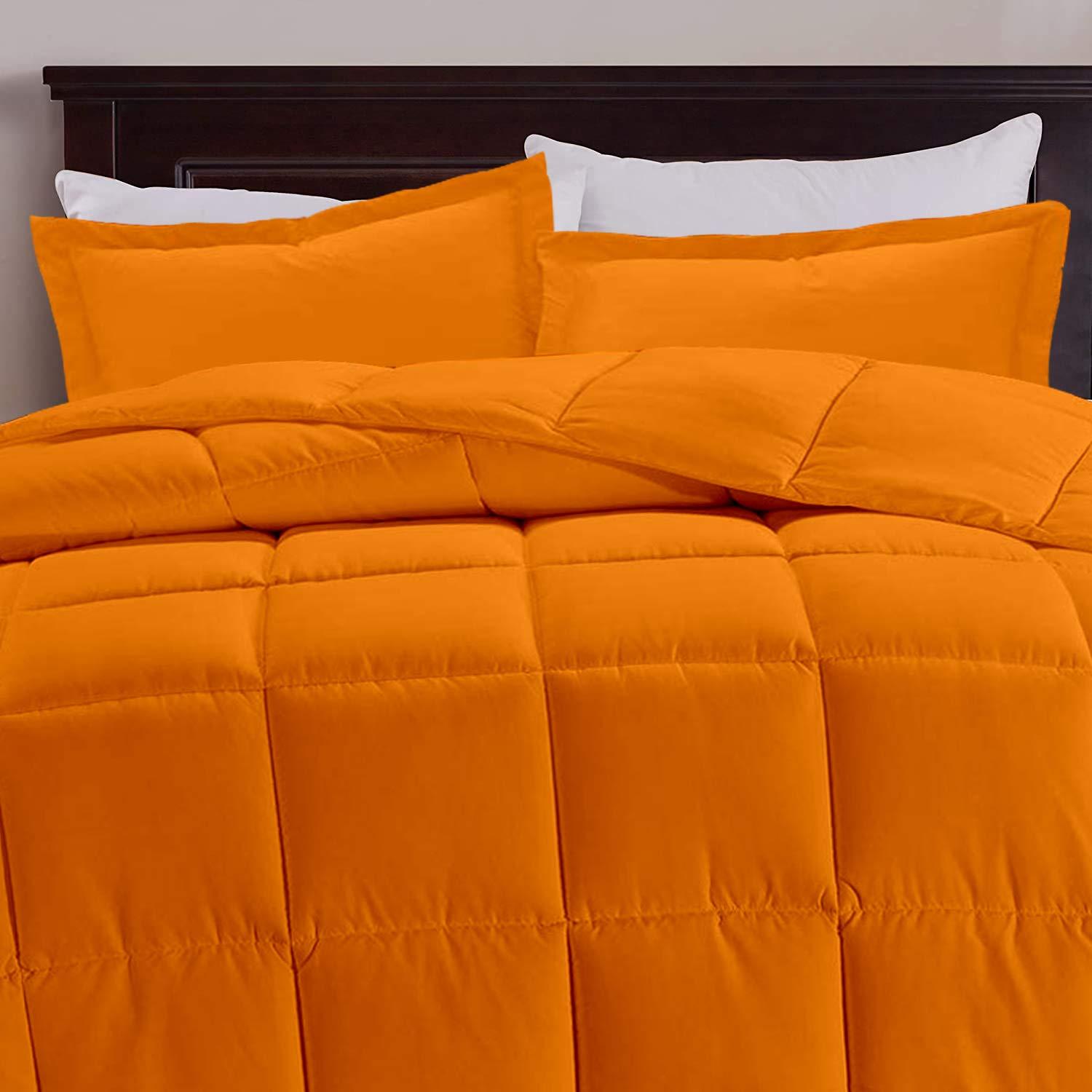 All Star Linen Orange Box Stitched Down Alternative Blanket Queen (88\'\' x 92\'\') 600 GSM 800 Thread Count Premium All-Season Cotton 3PC