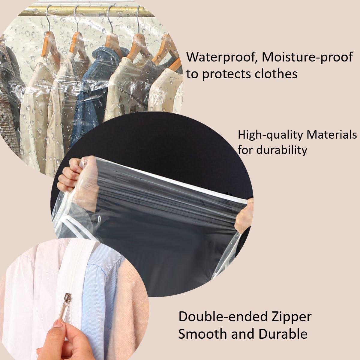 Haklein Double Hanging Rods Clothes Rail Widen Dust Cover, 75cm/29.5inch Extra Wide Garment Rack Cover with Zipper for Bedroom Shop Office, 5ft Hanging Clothes Rack Protector Cover (80X150X75cm,Transparent)
