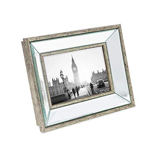 Isaac Jacobs International Isaac Jacobs 4x6 Silver Beveled Mirror Picture Frame - Classic Mirrored Frame with Deep Slanted Angle Made for Wall Décor Display, Photo Gallery and Wall Art (4x6, Silver)