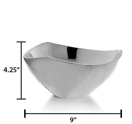 nambe Nambe Tri-Corner Salad Bowl | Chilled Serving Dish for Side Dishes, Pasta, Guacamole | Prep-Ahead-Bowl Can Be Heated or Chilled | 9-Inch | Made of Metal Alloy (Silver)